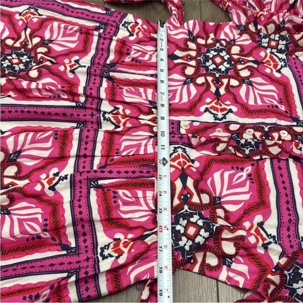 Pink Patterned Short-Sleeve Ruffled Dress - Picture 14 of 16
